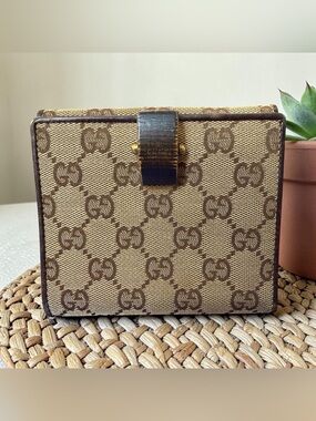 Gucci Vintage GG Canvas Bamboo French Wallet Brown (A263)